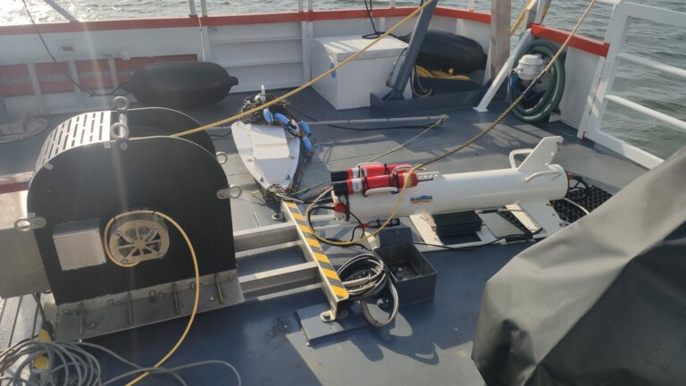 The MAPPEM3D system prepared for deployment on the deck of the survey vessel for a UXO detection survey